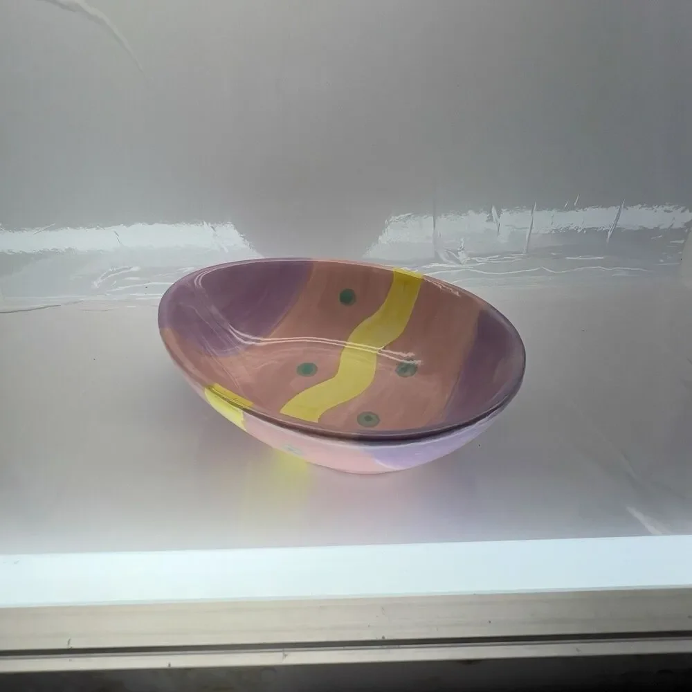 Russ Berrie &Co Pink/Purple/Pastel Easter Egg Ceramic Bowl/ Candy Dish